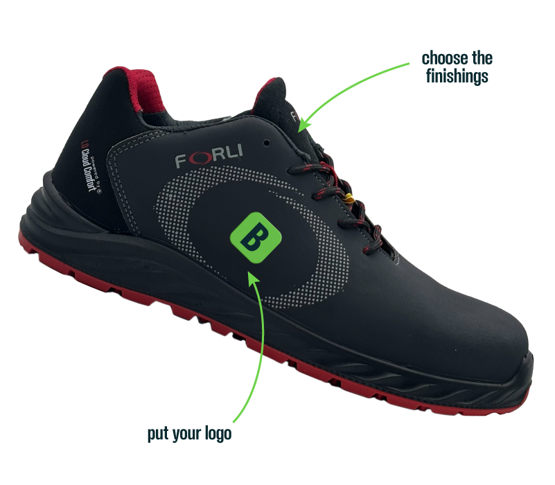 Bullfeet safety shoe with custom logo and finish options