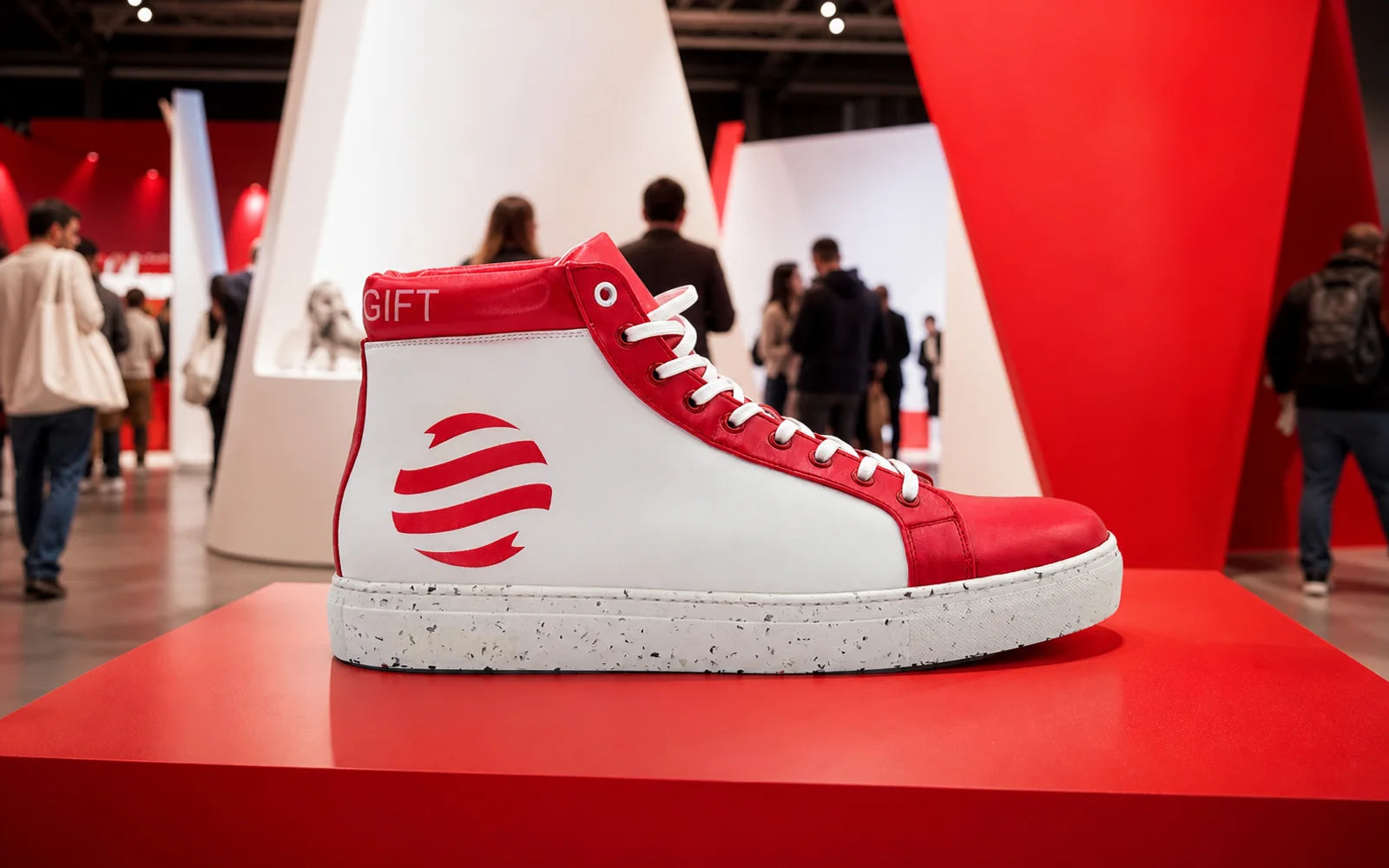 Custom promotional high-top sneaker in a campaign activation