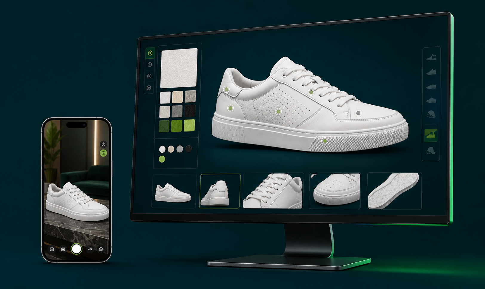 3D sneaker customizer with material and colour controls